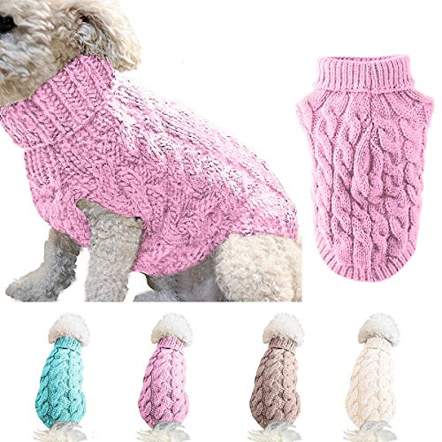 Ponacat Haustier Pullover Hund Rollkragenpullover Strickpullover warme Pullover Strickwaren Outwear kaltes Wetter Mäntel (Rosa, M) von Ponacat