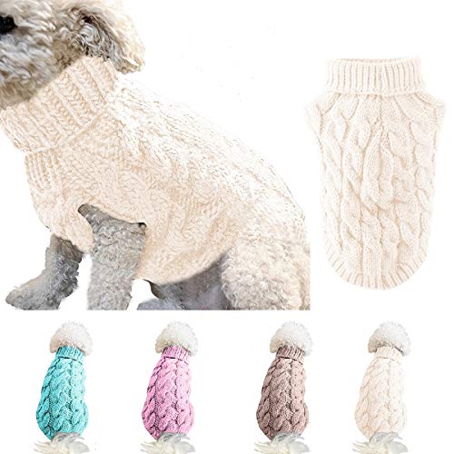 Ponacat Haustier Pullover Hund Rollkragenpullover Strickpullover warme Pullover Strickwaren Outwear kaltes Wetter Mäntel (Weiß, L) von Ponacat