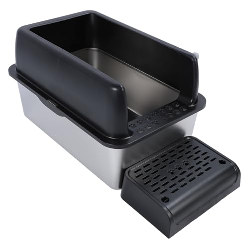 Pongnas Extra Große Katzentoilette mit Hohen Seiten, Edelstahlmaterial, Spritzschutzabdeckung, für Große Katzen, Halbgeschlossen, Ideal für Große Katzen (Black) von Pongnas