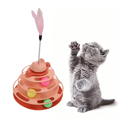 Pongnas Katzenballbahn, 4 Ebenen, Interaktives Kätzchen-Laufrad, Übungsspielzeug, Katzenspielzeug für Katzen Im Innenbereich, Katzenballturm, Drehteller, Katzenspielzeugbälle mit (PINK) von Pongnas