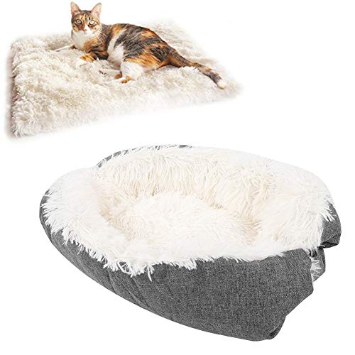 Pongnas Selbstwärmendes Katzenbett, Plüsch, Langes Kunstfell, Umwandelbares Kuschel-Katzensofa, Katzenbett, Faltbare Haustierbettmatte, Weicher, Warmer Schlafsack für Hauskatzen, 23,6 X von Pongnas