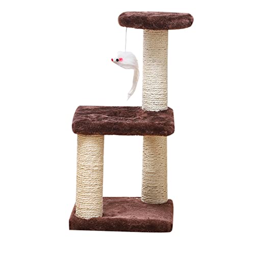 Cute Pet Dreistufiges Katzen-Klettergerüst mit DREI Pfosten, Sisal-Katzenkratzbrett, Katzenspielzeug, Dekompressions-Katzenkratzbaum, Katzen-Klettergerüst, mehrstufiges Haustier-Spielhaus von Poo4kark