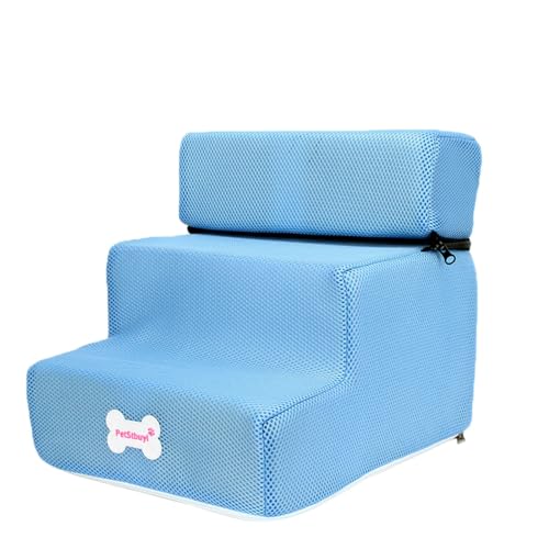 Poo4kark 3-stufige Hundetreppe, Haustierleiter-Abdeckung, abnehmbare, Bequeme, rutschfeste Hunderampe, Treppen, geeignet für kleine Hunde Heimtierbedarf Für Hundespielzeug (Blue, One Size) von Poo4kark