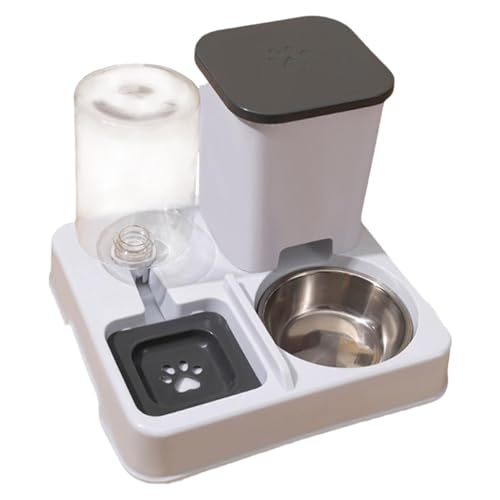 Poo4kark Automatischer Futterspender für Hunde Katzen, Doppelnapf, abnehmbares 2-in-1-Futter- Wasserset für Kätzchen, Reisen, Welpen (Grey, One Size) von Poo4kark