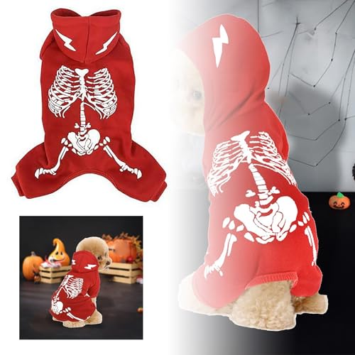 Poo4kark Halloween Hund Hoodies Kostüme Elektrischer Drache, Halloween-Haustierkleidung, lustige Kleidung für Vierbeiner, Bedruckte leuchtende Hundekleidung, Hunde-Halloween-Kostüm (rot) (A-A, L) von Poo4kark