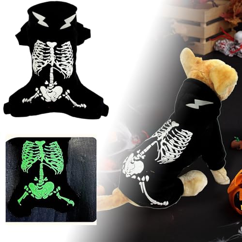 Poo4kark Halloween Hund Hoodies Kostüme Elektrischer Drache, Halloween-Haustierkleidung, lustige vierbeinige Kleidung, Bedruckte leuchtende -Hundekleidung, Hunde-Halloween-Kostüme (schwarz) (B-A, M) von Poo4kark