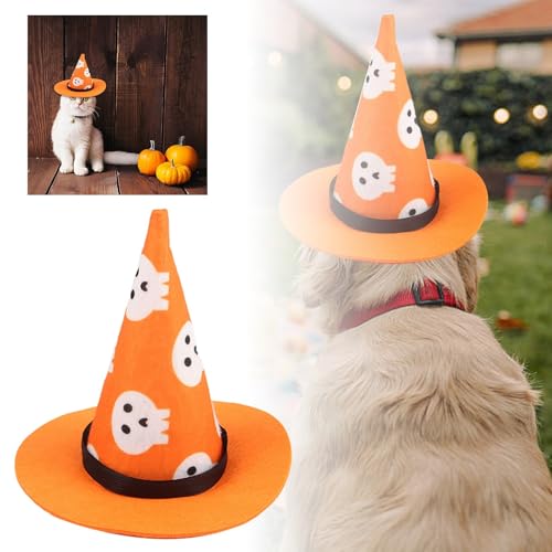 Poo4kark Halloween-Kürbis-Kleid Halloween-Haustierhut, Verstellbarer Haustierhut für Katzen Hunde, Fledermaus-Kopfschmuck in Lila, schwarz-orange, Verstellbarer Hut, lustiger (C, 14X14cm) von Poo4kark