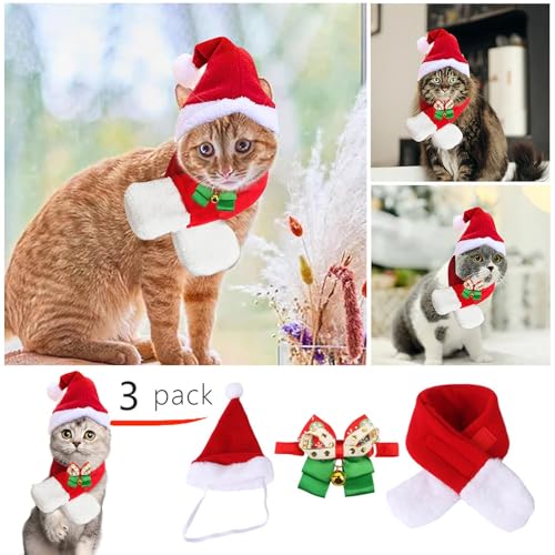 Poo4kark Home Weihnachtsmütze für Katzen Hunde, Weihnachtskostüm, Weihnachtsoutfit, Weihnachtsmütze mit rotem Schalldämpfer (Red, One Size) von Poo4kark