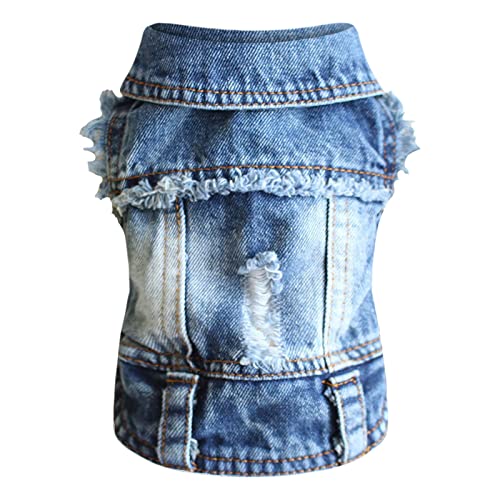 Poo4kark Kleidung Frühlingshemd Hundejacke Hunde Katzen Weste Atmungsaktiv Cool Für Kleine Mode Jean Haustierkleidung Kleine Katzen-Outfits Für Frauen (Blue B, One Size) von Poo4kark