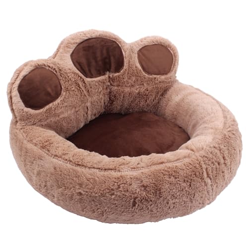 Poo4kark Pet Haustierbett für Hunde Katzen, Kaffeebraun, rund, weiche PP-Füllung, Slip-Unterseite, süßes Bären-Design, maschinenwaschbar (Coffee, 56x52cm) von Poo4kark