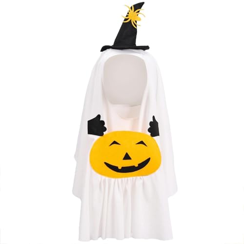 Poo4kark Pet Lustige Hundekleidung, Halloween-Kostüme für kleine, mittelgroße große Hunde, verstellbares Hundekostüm mit Hut Kürbis-Design für Partyzubehör (White, L) von Poo4kark