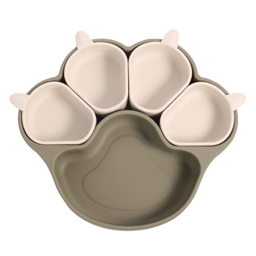 Poo4kark Thanksgiving Multifunktionaler Silikonnapf Kindernapf Haustiernapf Katzen- Hundenapf-Set Silikonteller für Kinder Teller mit Saugnapf Katzensilikonteller in Katzenform (Army Green, One Size) von Poo4kark