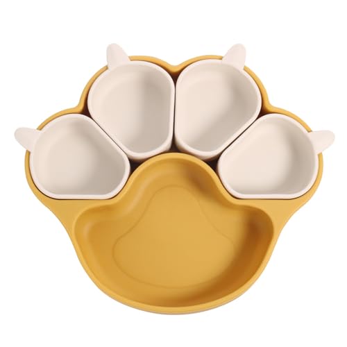 Poo4kark Thanksgiving Multifunktionaler Silikonnapf Kindernapf Haustiernapf Katzen- Hundenapf-Set Silikonteller für Kinder Teller mit Saugnapf Katzensilikonteller in Katzenform (Yellow, One Size) von Poo4kark