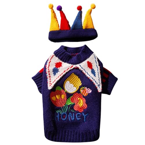 Poo4kark Thanksgiving Pullover für kleine Hunde, Clown-Kostüm, lustiger Hunde-Jocker, Strickmode, Haustier- Winterkleidung, warmes Strickhemd für Welpen, Hundepullover, Hundeweste, (Blue-a, L) von Poo4kark