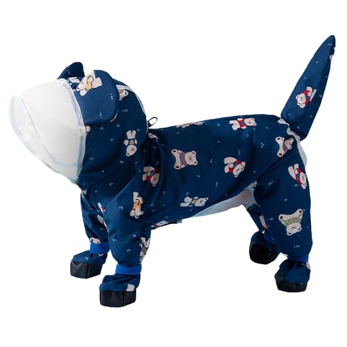 Poo4kark Valentinstag Regenmantel für kleine Hunde mit D-Ring, vollständig bedeckende Hunderegenjacke, Regenponcho für Hunde mit reflektierenden Streifen, Regenstiefel (Blue, L) von Poo4kark