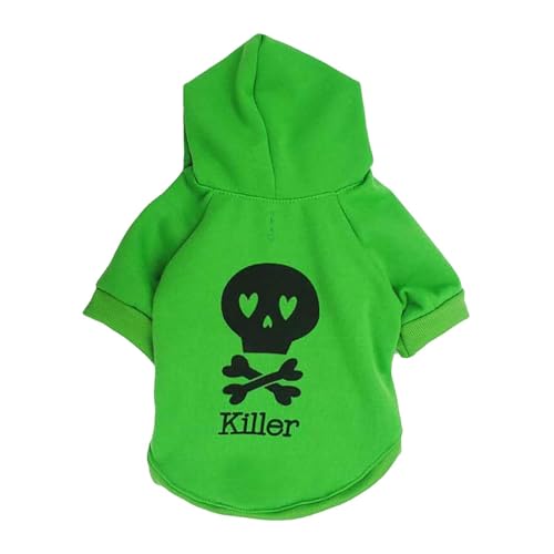 Poo4kark Weihnachten Haustierbekleidung Hunde- Katzenkleidung Fleece-Kapuzenpullover mit mehrfarbigem Totenkopf-Design Kapuzen-T-Shirt für Haustiere (Green, L) von Poo4kark