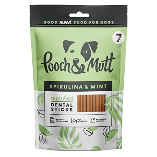 Pooch & Mutt - Superfood Dental Sticks für Hunde, Dental Sticks mit Spirulina- und Minzegeschmack für Hunde, 1 Packung mit 7 Sticks von Pooch & Mutt