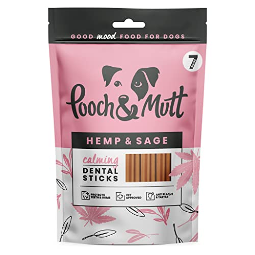 Pooch & Mutt - Calming Dental Sticks für Hunde, Dental Sticks mit Hanf- und Salbeigeschmack für Hunde, 1 Packung mit 7 Sticks von Pooch & Mutt