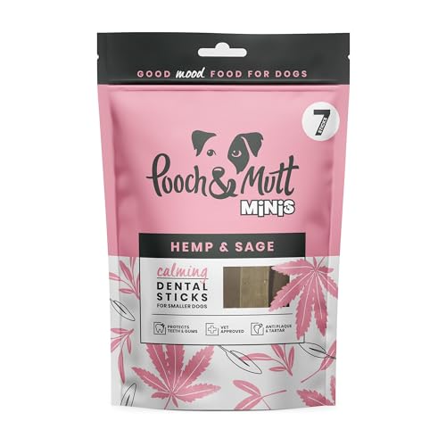 Pooch & Mutt - Kleine entspannungsfördernde Dental Sticks für Hunde, Dental Sticks mit Hanf- und Salbeigeschmack für Hunde, 1 Packung mit 7 Sticks von Pooch & Mutt