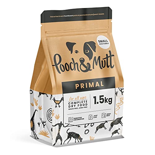 Pooch & Mutt - Primal Getreidefreies Hundetrockenfutter mit Hohem Proteingehalt für Hunde (Klein Krokettengröße), Lamm- und Straußengeschmack, 1,5 kg von Pooch & Mutt