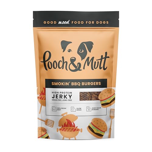 Pooch & Mutt - getreidefreie Jerky-Leckereien, Geschmacksrichtung Smokin' BBQ Burgers zur Trainingsbelohnung, Packung mit 1x90g von Pooch & Mutt