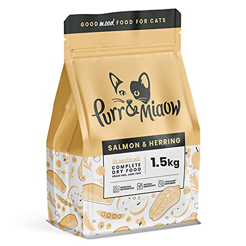 Purr & Miaow - Getreidefreies Alleintrockenfutter für empfindliche Katzen, Lachs & Hering, 1,5 kg von Purr and Miaow