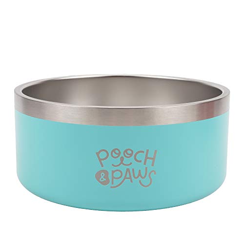 Pooch & Paws Rutschfester Futternapf aus Edelstahl, Futternapf, Wassernapf, doppelwandig isoliert, hält Wasser kalt (1,8 l, Blaugrün) von Pooch & Paws