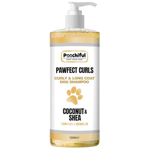 Poochiful Pawfect Curls Hundeshampoo 500ml. Shampoo und Spülung für Hunde und Welpen ab 8 Wochen. Entwirrendes Shampoo für Haustiere, geeignet für empfindliche, juckende und trockene Haut von Poochiful