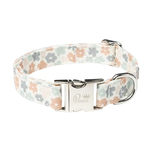 Poocii Hundehalsband aus strapazierfähigem Baumwollmischgewebe, niedlich und stilvoll, verstellbar mit Metallverschluss, hergestellt in den USA (Ditzy Floral, Medium) von Poocii