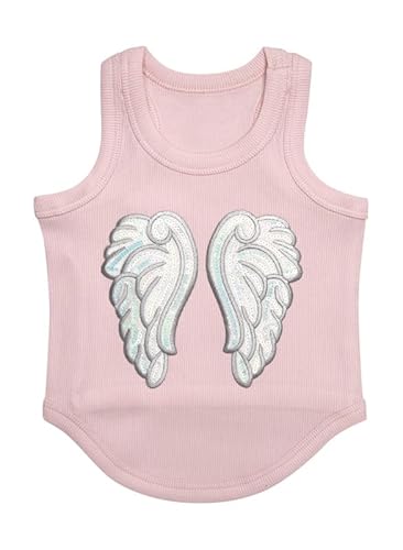 Poocii Niedliche Hundekleidung, geripptes Tank-Top-T-Shirt für kleine, mittelgroße oder große Haustiere, atmungsaktive und weiche Baumwollmischung (Rosa, reflektierender Engelsflügel, Größe L) von Poocii