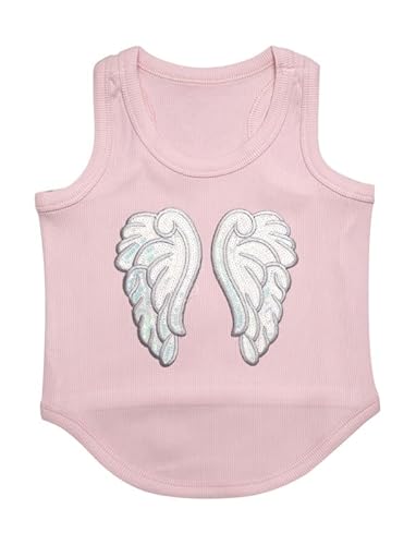 Poocii Niedliche Hundekleidung, geripptes Tank-Top-T-Shirt für kleine, mittelgroße oder große Haustiere, atmungsaktive und weiche Baumwollmischung (Rosa, reflektierender Engelsflügel, XL) von Poocii