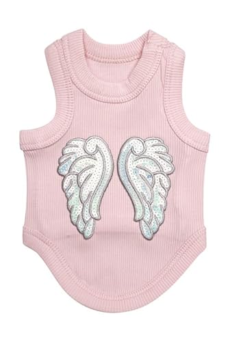 Poocii Niedliche Hundekleidung, geripptes Tank-Top-T-Shirt für kleine, mittelgroße oder große Haustiere, atmungsaktive und weiche Baumwollmischung (Rosa, reflektierender Engelsflügel, XS) von Poocii