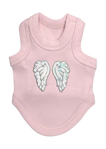 Poocii Niedliche Hundekleidung, geripptes Tank-Top-T-Shirt für kleine, mittelgroße oder große Haustiere, atmungsaktive und weiche Baumwollmischung (Rosa, reflektierender Engelsflügel, XXS von Poocii