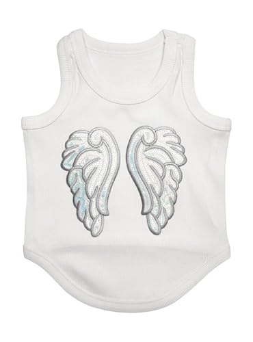 Poocii Niedliche Hundekleidung, geripptes Tank-Top-T-Shirt für kleine, mittelgroße oder große Haustiere, atmungsaktive und weiche Baumwollmischung (Weiß, reflektierender Engel, Größe L) von Poocii