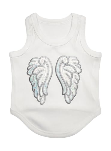 Poocii Niedliche Hundekleidung, geripptes Tank-Top-T-Shirt für kleine, mittelgroße oder große Haustiere, atmungsaktive und weiche Baumwollmischung (Weiß, reflektierender Engel, Größe XL) von Poocii