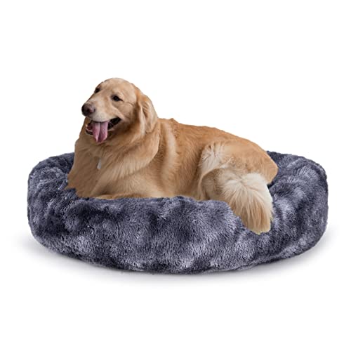 Poohoo Calming Faux Fur Donut Cuddler Dog Bed,Washable Round Cat Bed Pillow Cuddler Gradient Color(58.4 cm/76.2 cm) for Small Medium Dogs (Oval 109.2 cm, Grey2021) von Poohoo