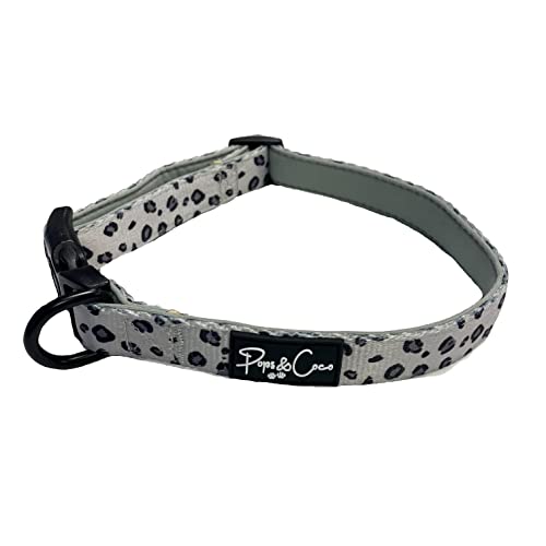 Leopard Shades Of Grey Verstellbares Hundehalsband für Hunde, Tierdruck Grau (XS) von Pops & Coco