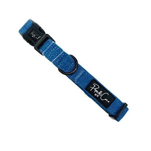 Pops & Coco Denim verstellbares Hundehalsband, blau, Jeans, robust, stark, marineblau (M) von Pops & Coco