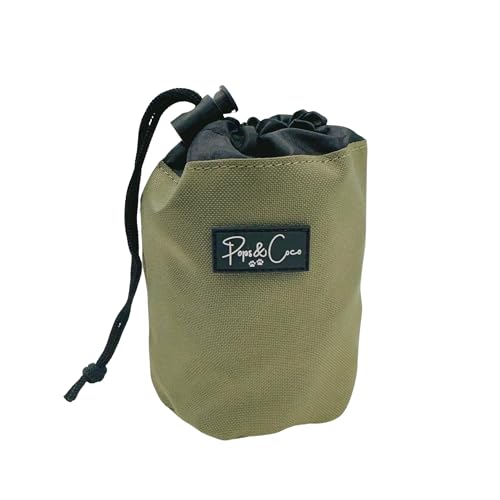 Pops & Coco Hundesnacktasche für Leckerlis, mit Karabinerhaken, selbstklebend, Kordelzug, ideal für Training, Spaziergänge mit dem Hund, Wanderungen und Ausflüge, Olivgrün von Pops & Coco