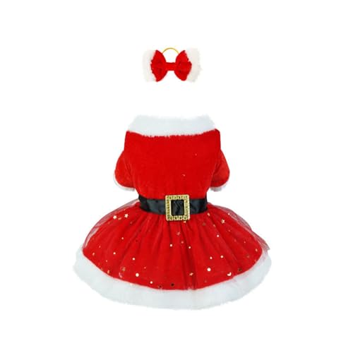 Porceosy Charming Pet Skirt Christmas Dress Costume Shiny Mesh Glitter Santa with Hairband for Festive Photos Easy to Wear Clean Durable Skin-friendly Red M von Porceosy