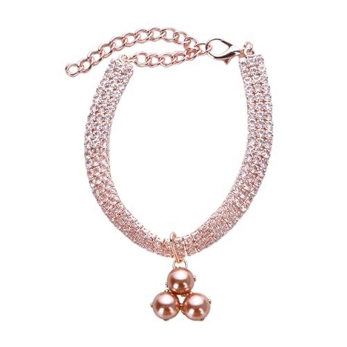 Porceosy Exquisite Haustier-Halskette, Haustier-Halskette, Hundehalsband mit verstellbarer Verlängerungskette, ultraleicht, glitzernde Strasssteine, Haustierhalsbandanhänger, Roségold, Größe S von Porceosy