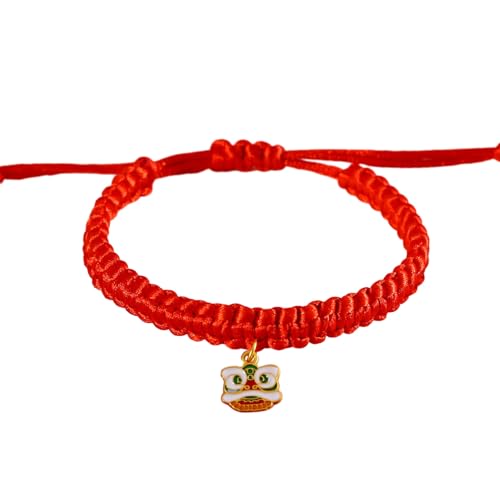 Porceosy Handgewebtes Haustierhalsband mit Cartoon-Muster, Anhänger, Jahr des Drachen, rotes Seil, chinesischer Stil, verstellbare Länge, Hund D von Porceosy