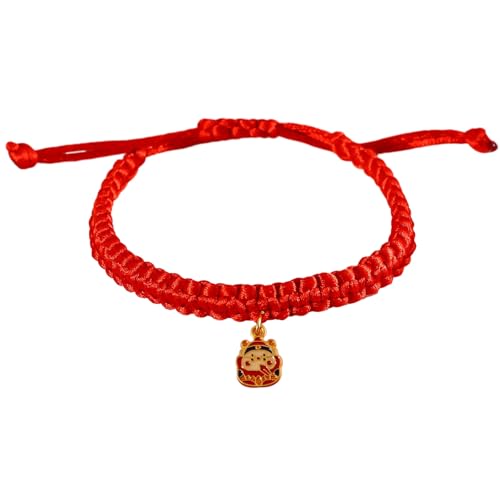 Porceosy Handgewebtes Haustierhalsband mit Cartoon-Muster, Anhänger, Jahr des Drachen, rotes Seil, chinesischer Stil, verstellbare Länge, Hund E von Porceosy