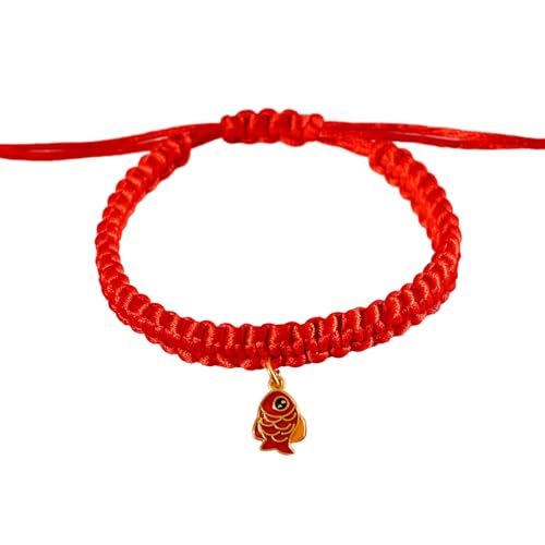 Porceosy Handgewebtes Haustierhalsband mit Cartoon-Muster, Anhänger Jahr des Drachen, rotes Seil, chinesischer Stil, verstellbare Länge, Hund C von Porceosy