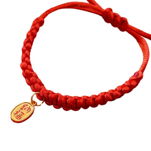 Porceosy Handgewebtes Haustierhalsband mit chinesischen Elementen, rotes Seil, chinesisch inspiriertes Design, glücklich, bequem, verstellbar, lange Lebensdauer, Rot / Gold von Porceosy