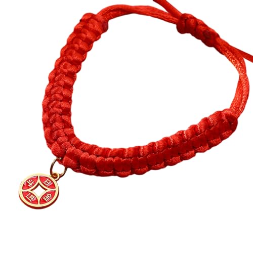 Porceosy Handgewebtes Haustierhalsband mit chinesischen Elementen, rotes Seil, chinesisch inspiriertes Design, glücklich, bequem, verstellbar, lange Lebensdauer, Rot 1 von Porceosy