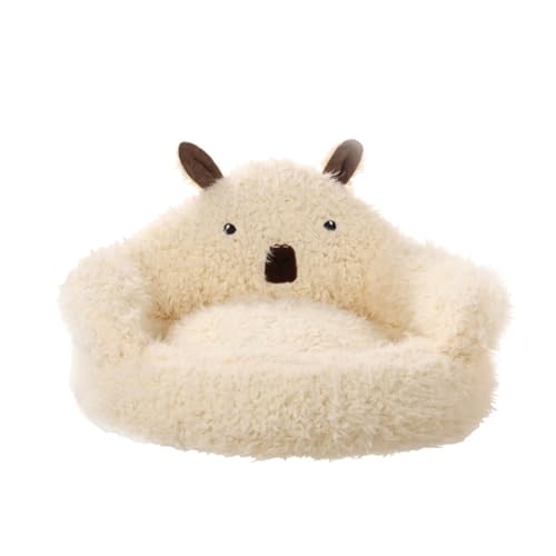 Porceosy Katzenbett mit Plüschpolstern Winter Katzennest Alpaka Katzenstreu Winter Warmes Nest mit Plüschpads Anti-Rutsch Unterseite Beige 40cm von Porceosy