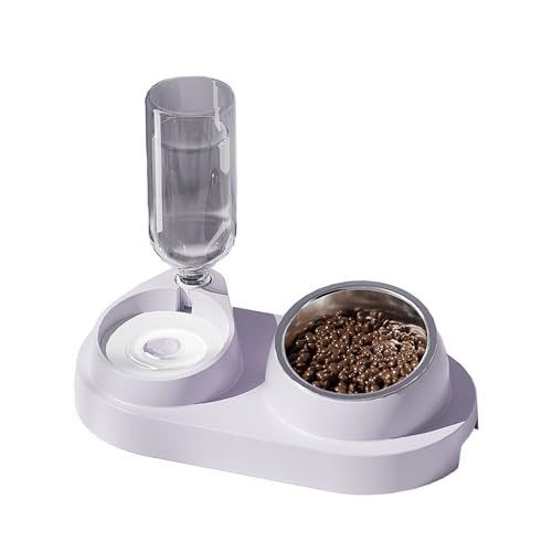 Porceosy Kunststoffflasche Pet Feeder Pet Feeder 2-in-1 Automatischer Wasserspender mit abnehmbaren Edelstahlnäpfen Haustierbedarf Lila von Porceosy