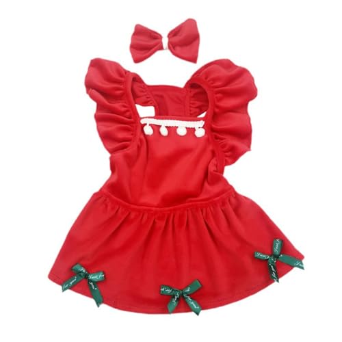 Porceosy Luxus Haustier Kleid mit Pelz Bälle 1 Set Weihnachten Hund Kostüm Elegant Rot Rock Schleife Kopfschmuck Katze Prinzessin Rot S von Porceosy