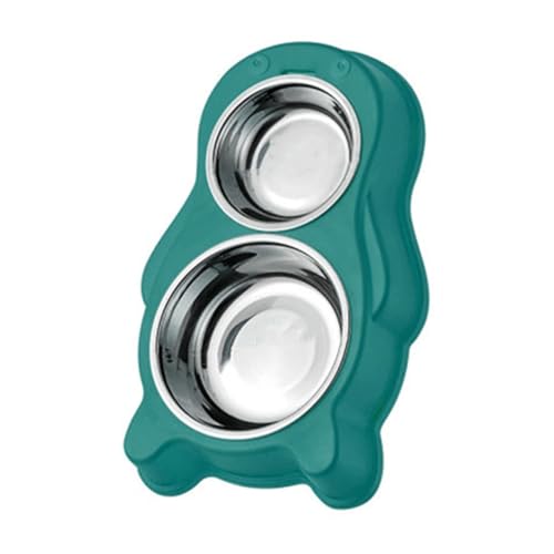 Porceosy Pet Bowl Deepened Pet Bowl Double Cat Dog Bowl Stainless Steel Non-Slip Easy Cleaning Prevent Splashing Protects Cervical Wirbel Pet Feeder Bowl Green Penguin von Porceosy